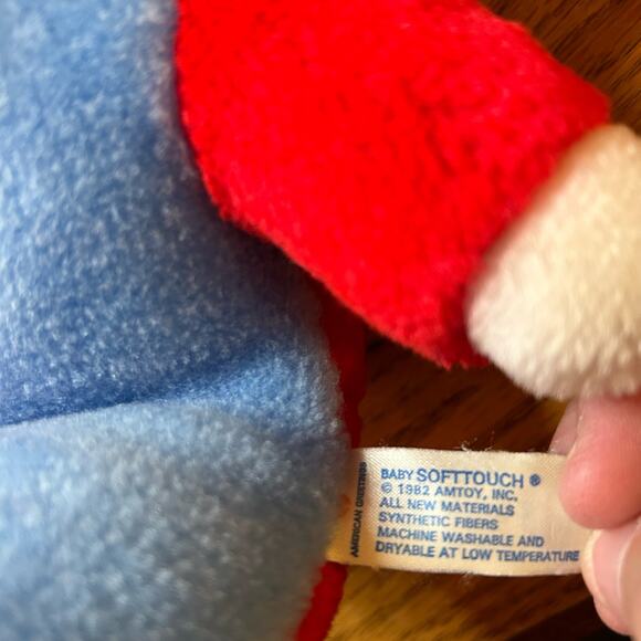 Vintage 1982 Amtoy Baby Soft Touch Clown Plush Chimes Rattle 12" Red Blue Yellow - Picture 4 of 5